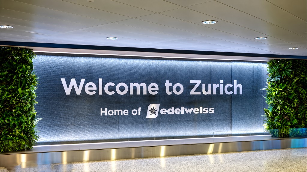 "Welcome to Zurich" sign at Zurich Airport.