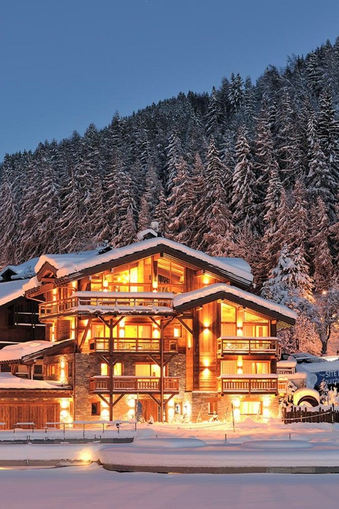Traditional chalets in Courchevel Le Praz during winter