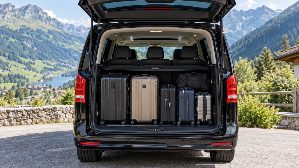 Private van luggage compartment with suitcases for a Milan Malpensa Airport (MXP) to Lauterbrunnen transfer