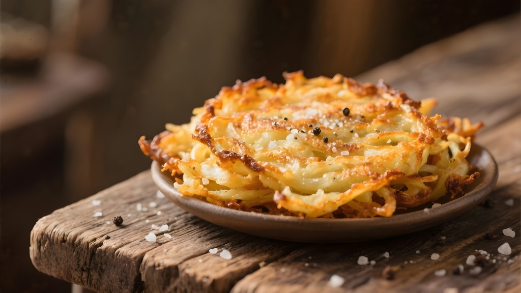 Swiss potato rösti with a golden crust, served on a plate